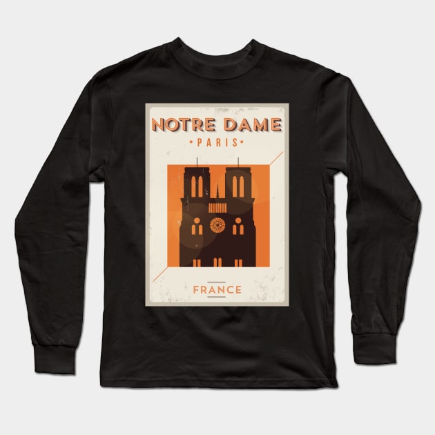 Notre Dame Paris Poster Design Long Sleeve T-Shirt by kursatunsal